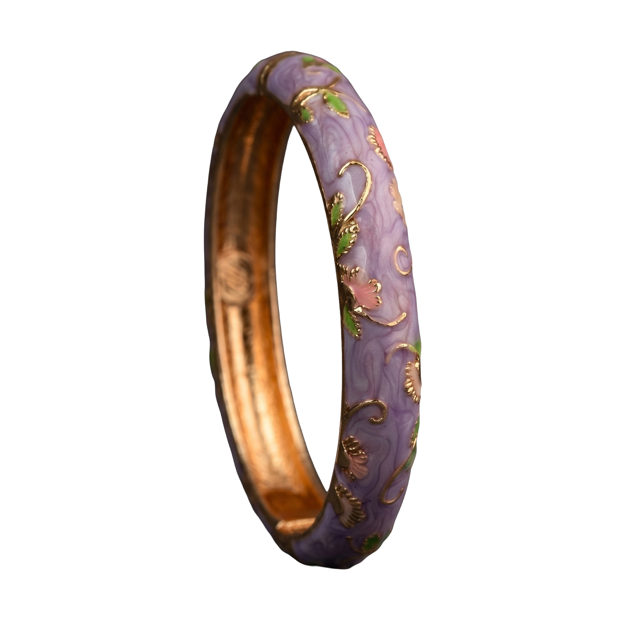 Lilac Floral Enamel/Meenakari Bracelet detailed view - Avalna